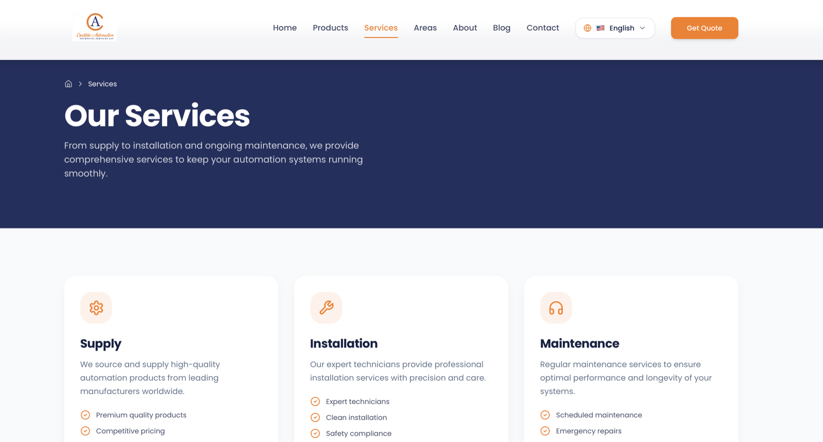 Services — supply, installation, and maintenance.