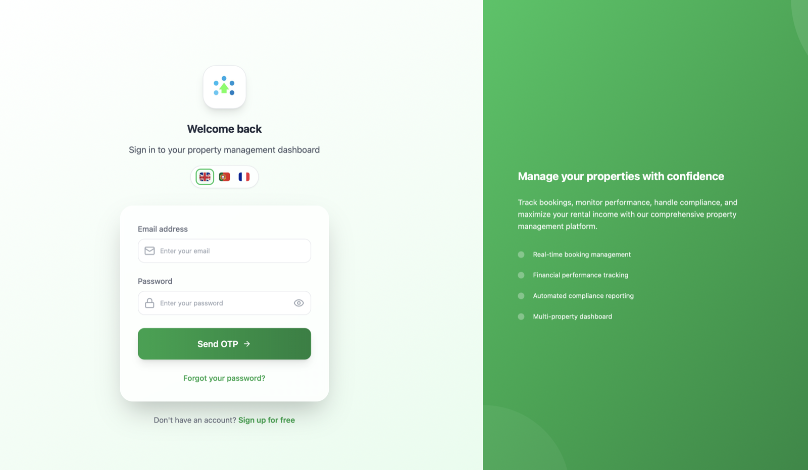 Secure sign-in to the owner dashboard.